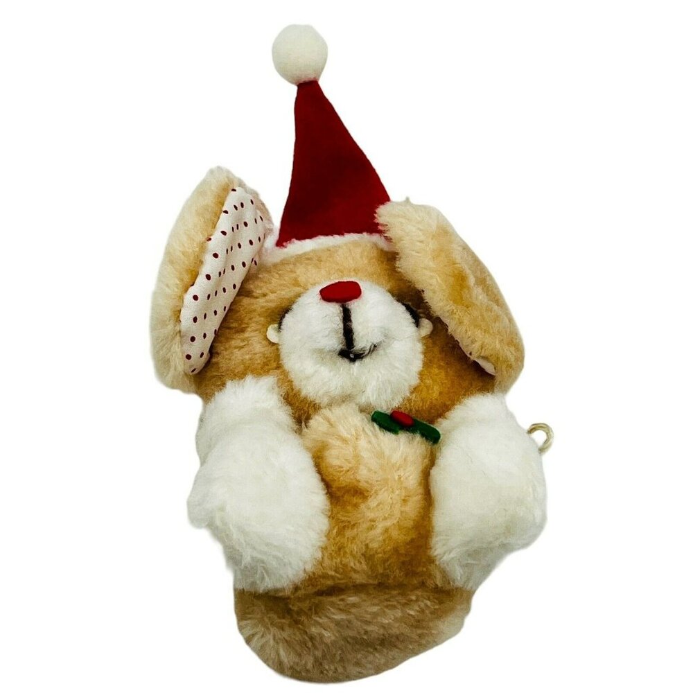 Vintage Russ Berrie Plush Christmas‎ Mouse 255 Polka Dot Ears Korea Santa Hat 5"